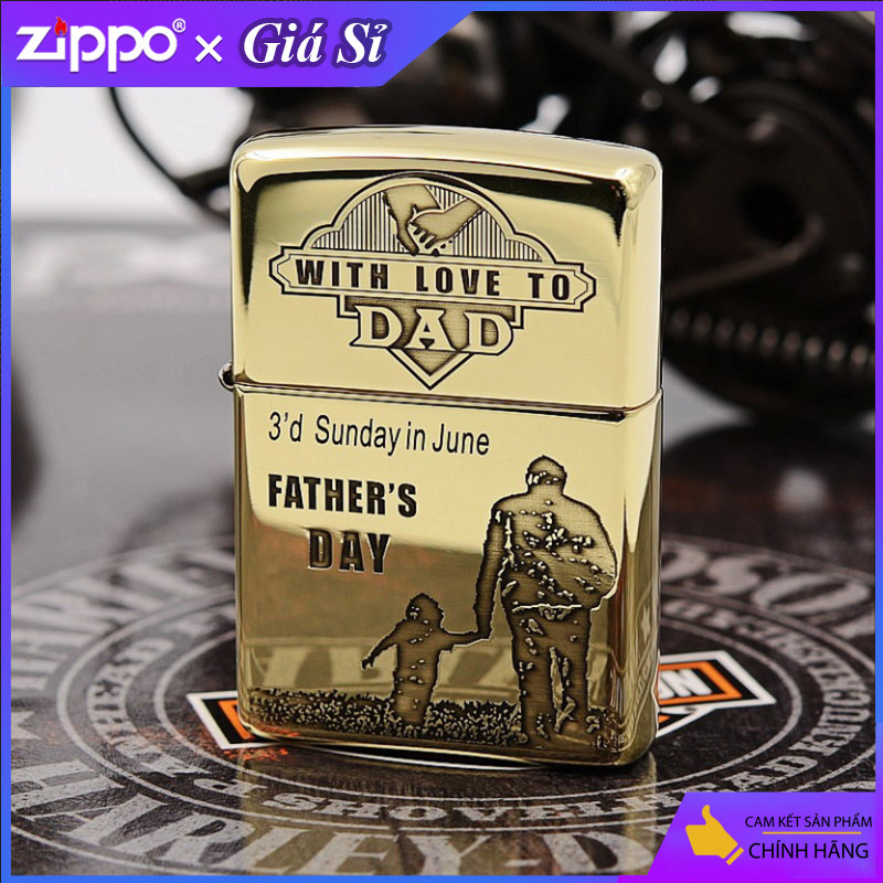 Bật lửa Zippo khắc Người Cha Vĩ Đại bản tiêu chuẩn mà vàng bóng
