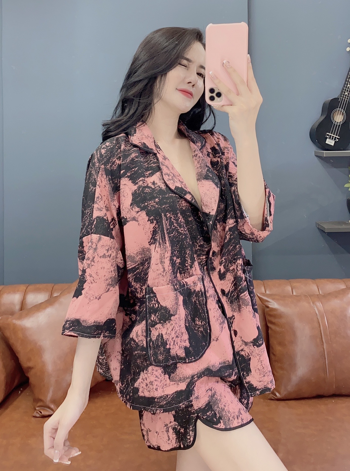 Đồ Ngủ Ren Pijama lụa satin  form đẹp - Hình thật