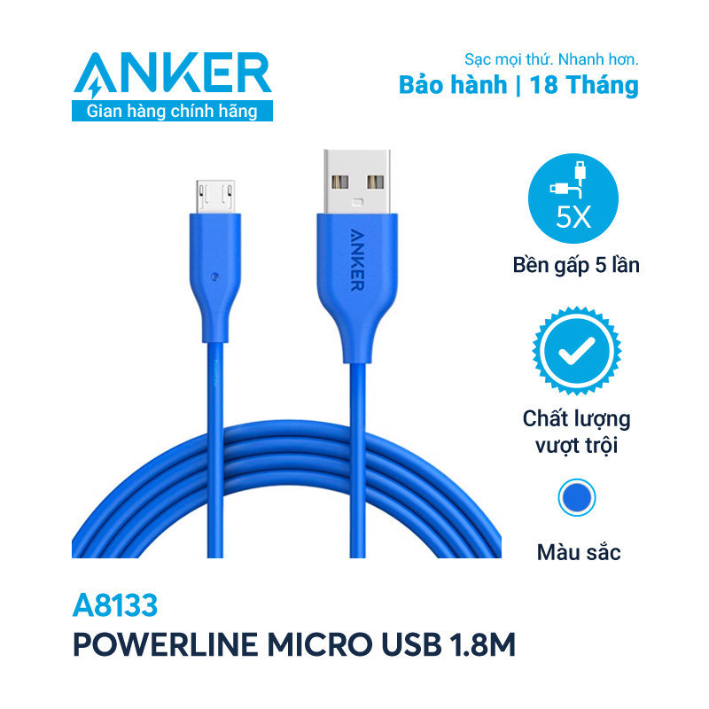 Dây sạc Micro USB Anker PowerLine dài 1.8m - A8133
