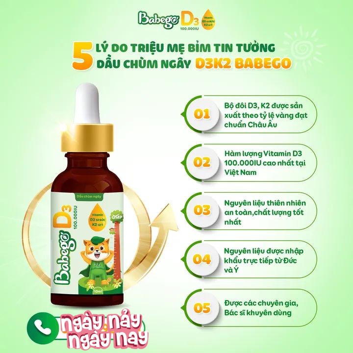 DẦU CHÙM NGÂY VITAMIN D3 K2 BABEGO 10ML TỪ ĐỨC