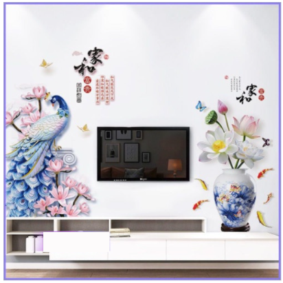 Decal trang trí tường - Combo Con Cong phối chậu hoa Sen tao nhã