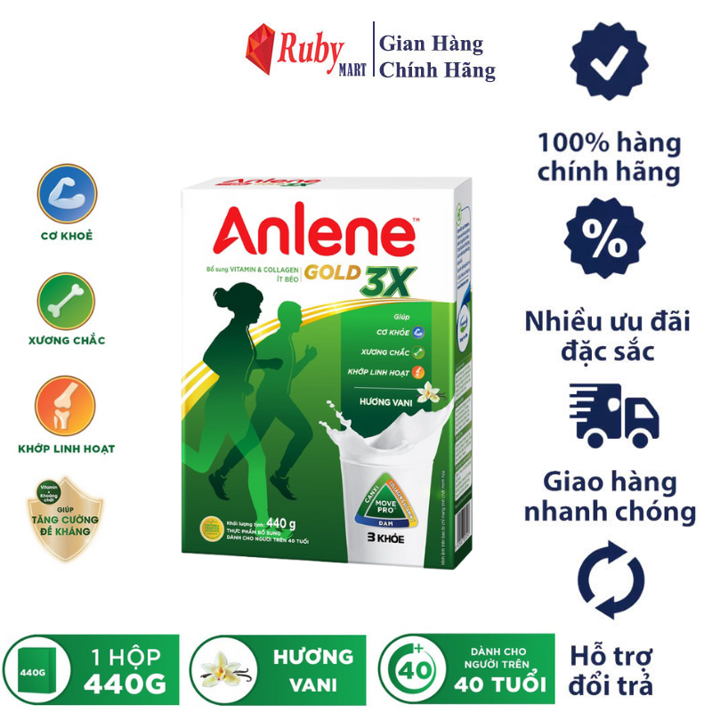 [Date T8/24][ FREESHIP MAX ]Sữa bột Anlene Gold Gold 3X Hộp 440g Vani (trên 40 tuổi)