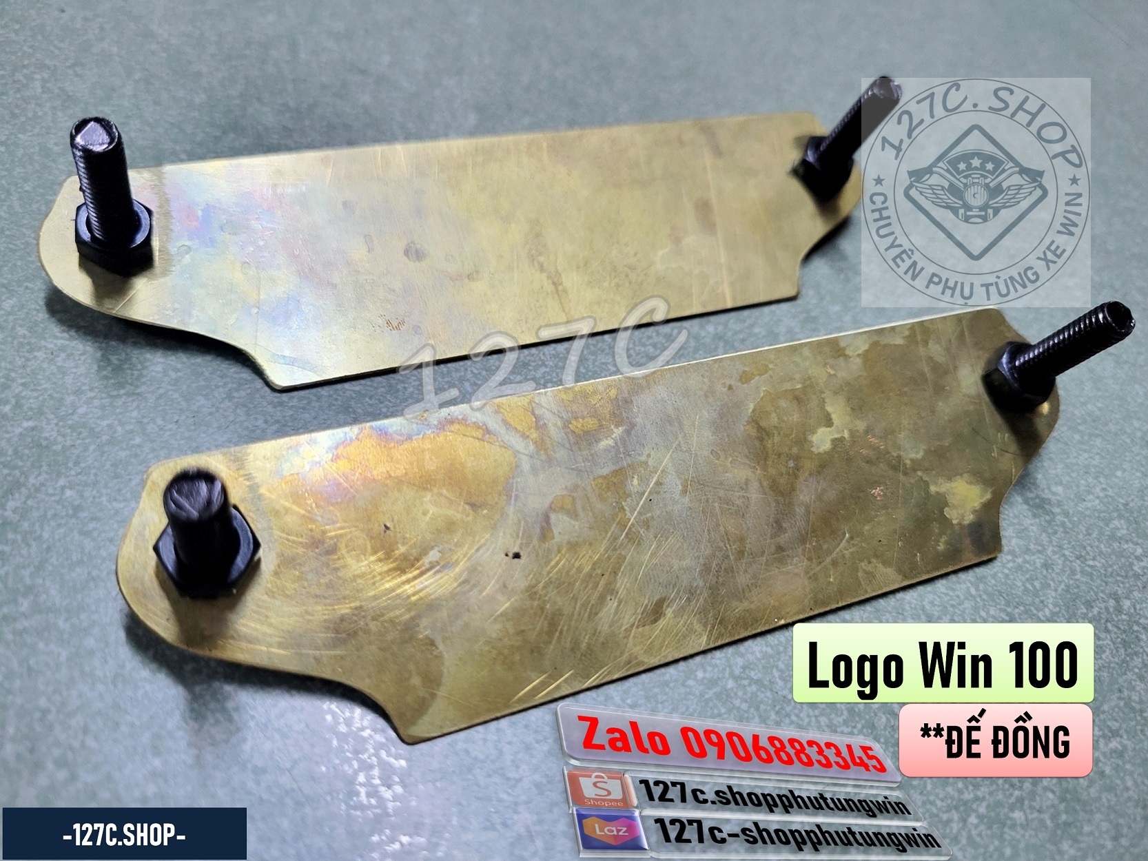 [HCM] Logo (Mác) chữ Win 100 ĐẾ ĐỒNG (Đen-Vàng đồng/ Đỏ-Vàng đồng)