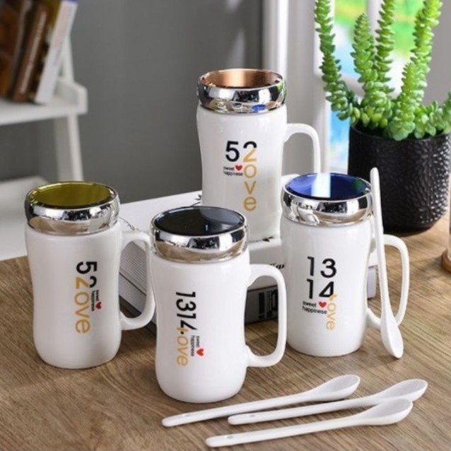 Cốc sứ giữ nhiệt nắp gương
