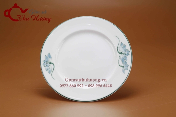 Đĩa tròn hoa sen vẽ tay (Đĩa sứ Bát Tràng)