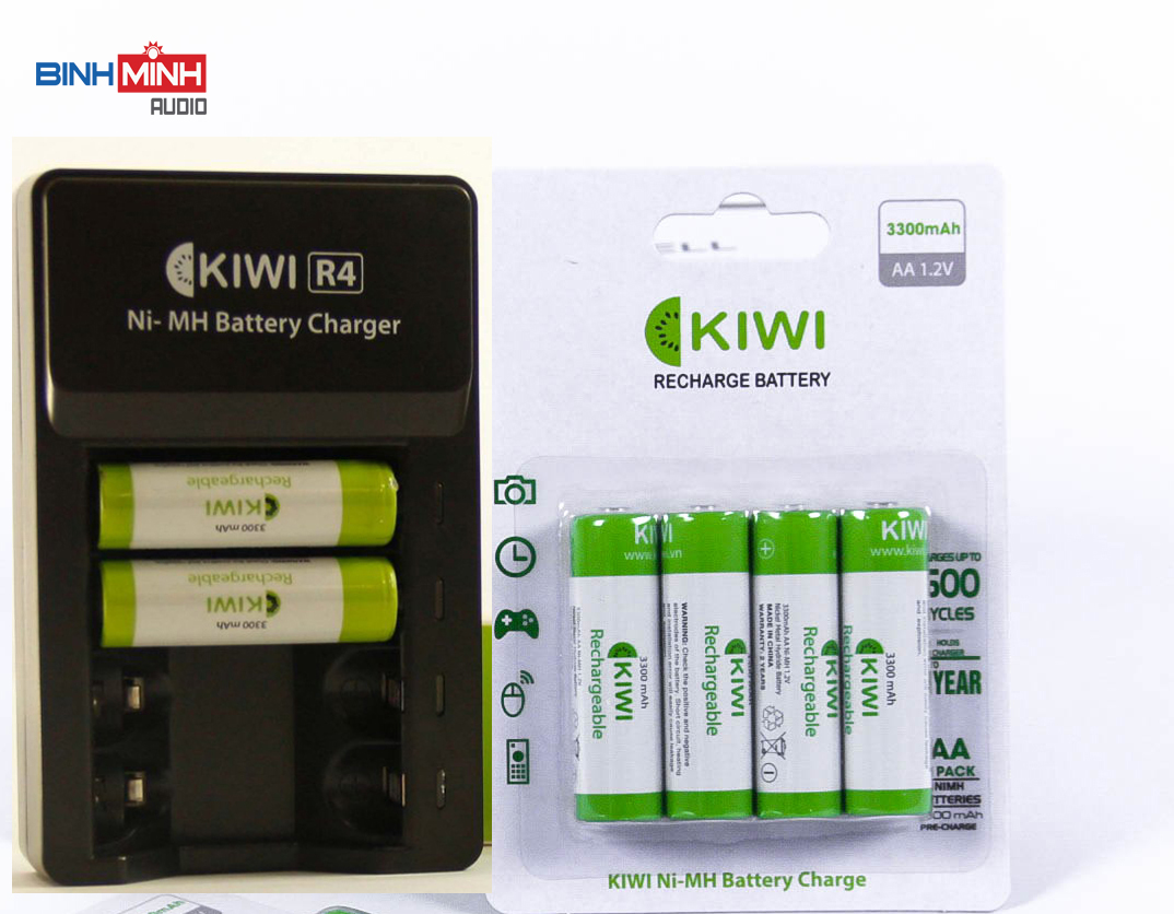 Combo 4 pin sạc AA Ni - MH Kiwi 3300mAh và bộ sạc pin kiwi R4