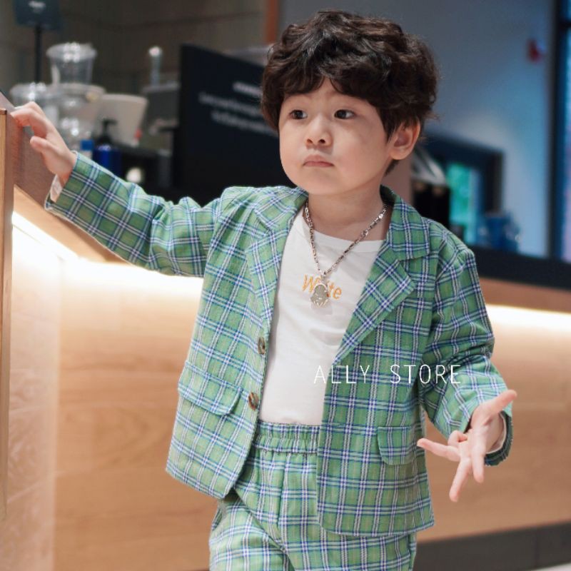 Bộ Vest kẻ xanh bé trai ALLY_K112