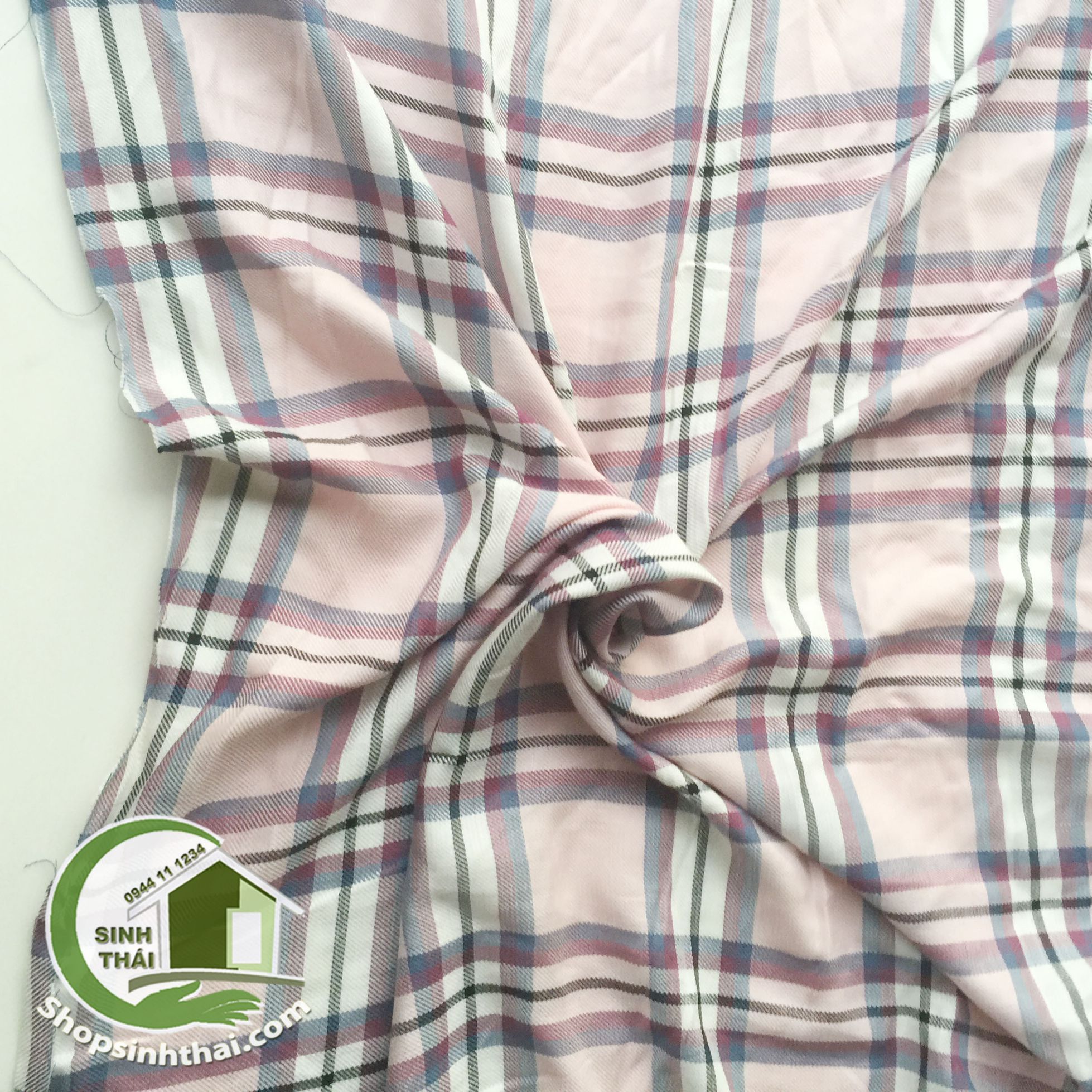 [HCM]Vải cotton kẻ sọc caro màu hồng nhạt [ 1 mét x khổ 155cm ]