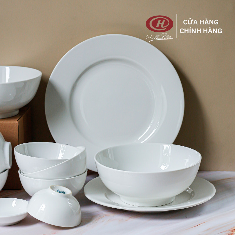 Bộ Bát Đĩa Trắng Trơn 12 Món - Sứ Minh Châu