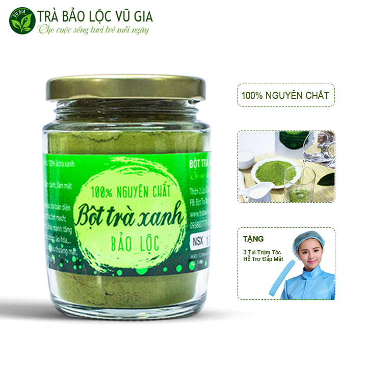 BÁO GIÁ TRÀ XANH THÁI NGUYÊN ĐẠI GIA THƯỢNG HẠNG TÚI NHÔM 100G | Shopee Lazada Sendo Tiki mới nhất 46 Bột Trà Xanh Nguyên Chất Vũ Gia 100g + Tặng 3 Mũ Trùm Tóc - Hỗn hợp đánh bay thâm nám tàn nhang, cải thiện sắc tố da, se khít lỗ chân lông - Đã được kiểm nghiệm y tế