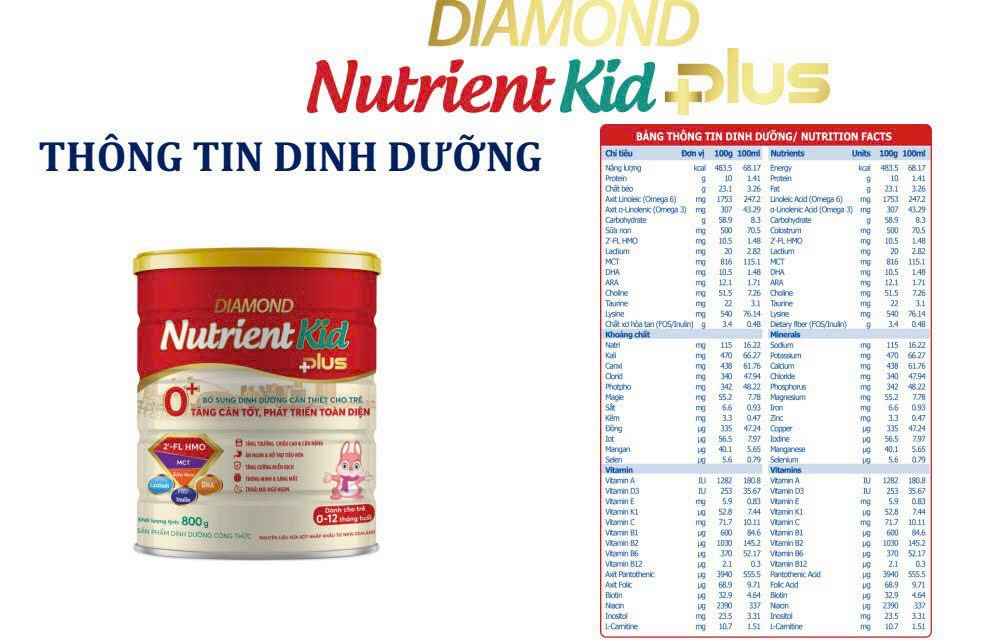 Sữa bột Diamond Nutrient Kid Plus 0+ cho bé 0-12 tháng