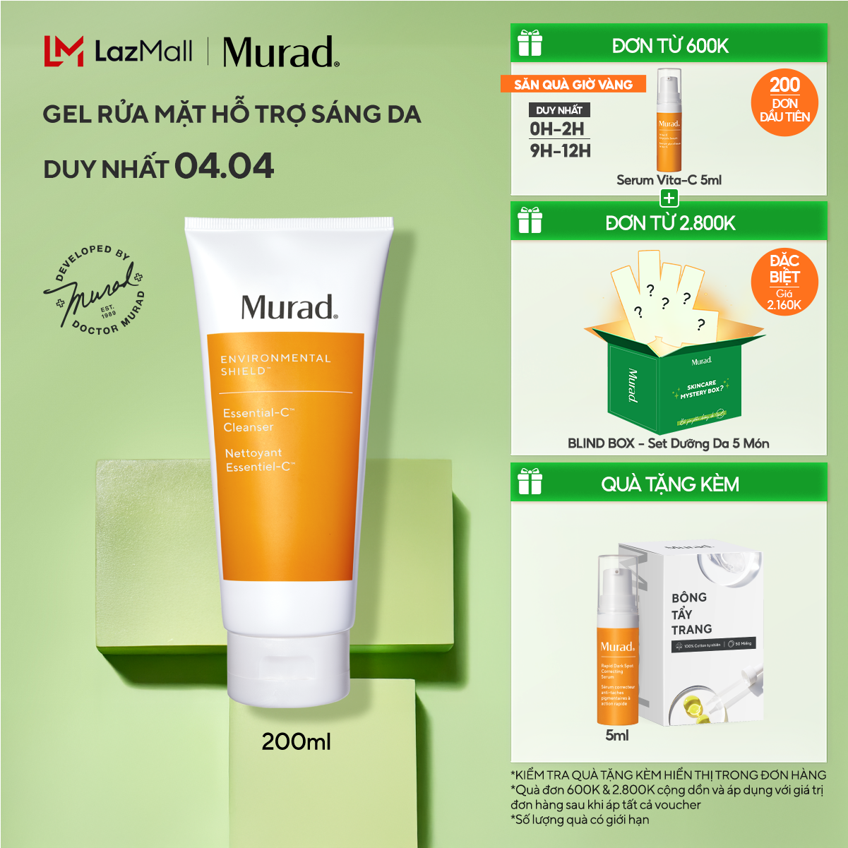 Gel rửa mặt sáng da Murad Essential-C Cleanser 200ml