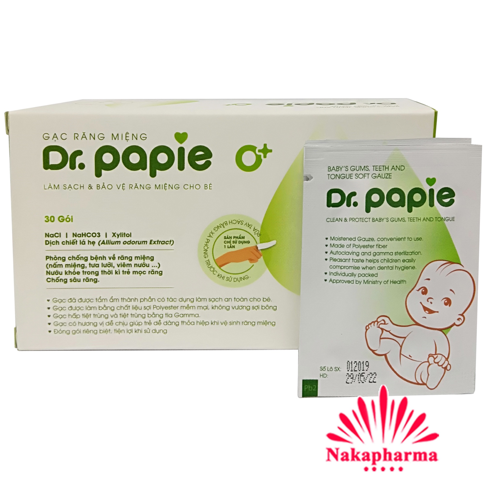 Gạc rơ lưỡi Dr Papie Hộp 30 miếng