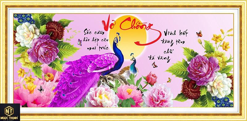 Tranh đính đá vợ chồng đôi công tím vs312 kích thước 100x48cm giá rẻ