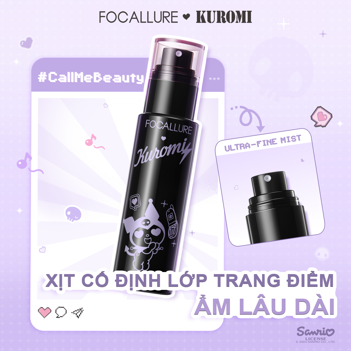 [FOCALLURE X Sanrio] Xịt Khoá Lâu Trôi
