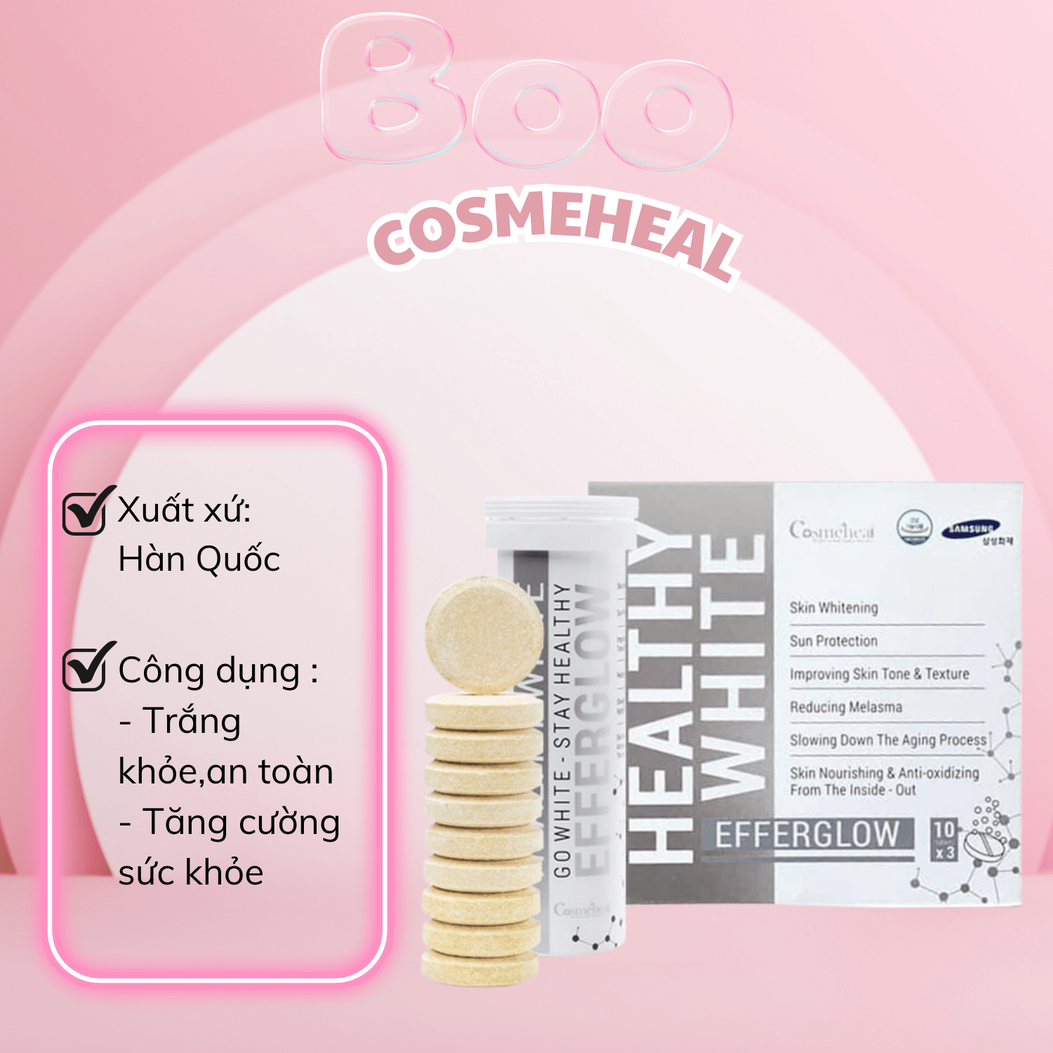 [HCM]Viên Sủi Trăng Da Cosmeheal HealthWhite Efferglow - Full hộp