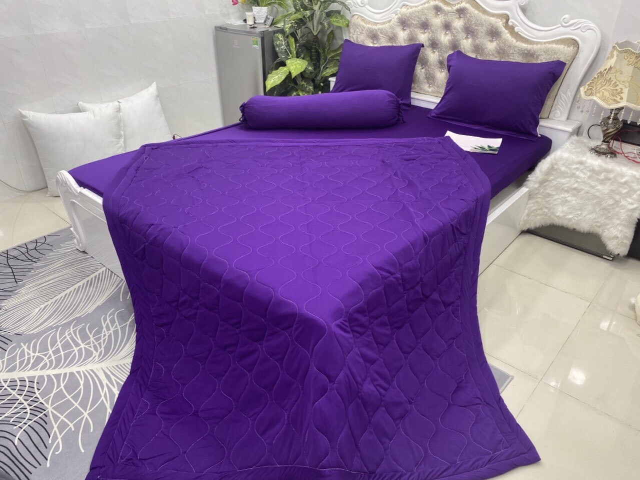 [HCM]( Thun Hàn Quốc Loại 1) Bộ 4 Món Ga Gối Thun Mát Mềm Cao Cấp Lan Pham Bedding - Tím Đậm
