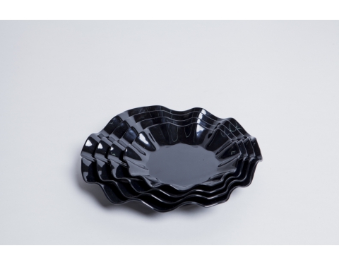 Dĩa Nhựa Melamine Viền Hoa Màu Đen