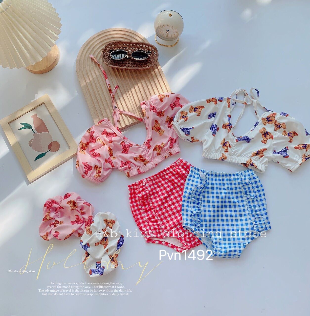 Đồ Bơi Bé Gái| Bikini 2 Mảnh Kèm Mũ Cho Bé