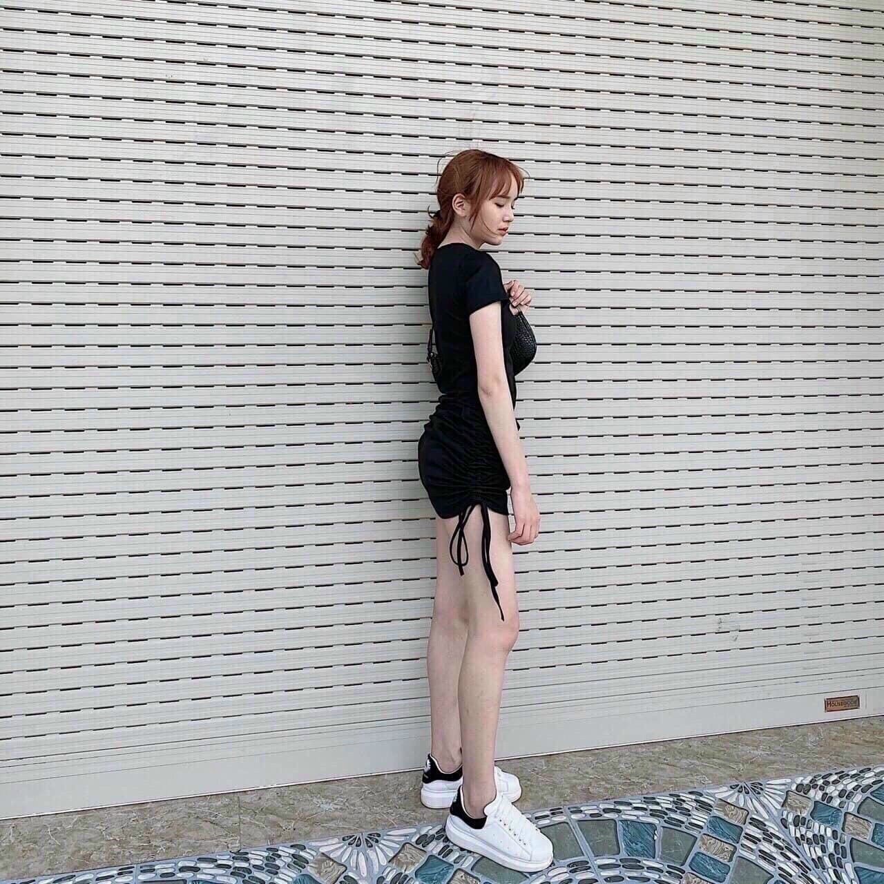 Đầm body cổ tròn rút dây-ZU
