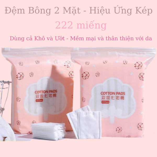 [Siêu mềm mịn] Bông tẩy trang cotton pads 222 miếng 3 lớp, 100% không xơ bông, thấm hút dung dịch dễ dàng, thân thiện với làn da, SongLinhshop