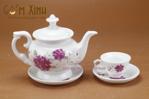 Bộ ấm trà Bát Tràng Phú Quý hoa tím