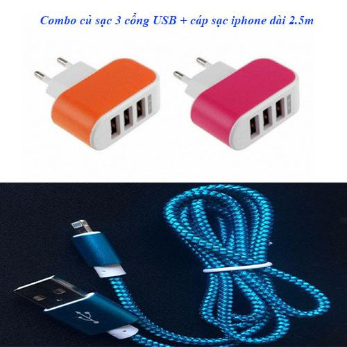 Combo củ sạc+ Cáp sạc iphone dài 2.5m