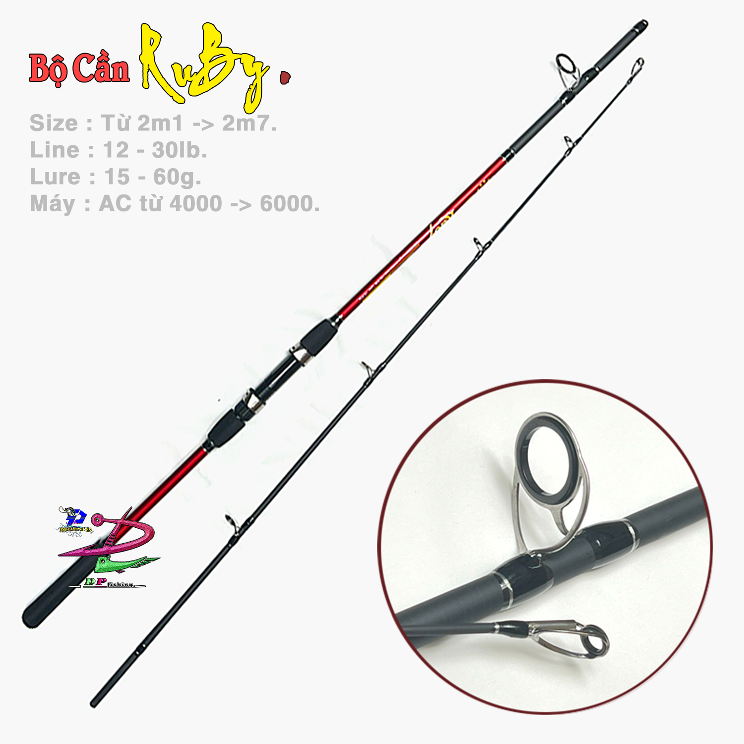 Bộ cần câu máy (RUBY + máy AC), câu cá sông, cá tra, lăng xê.