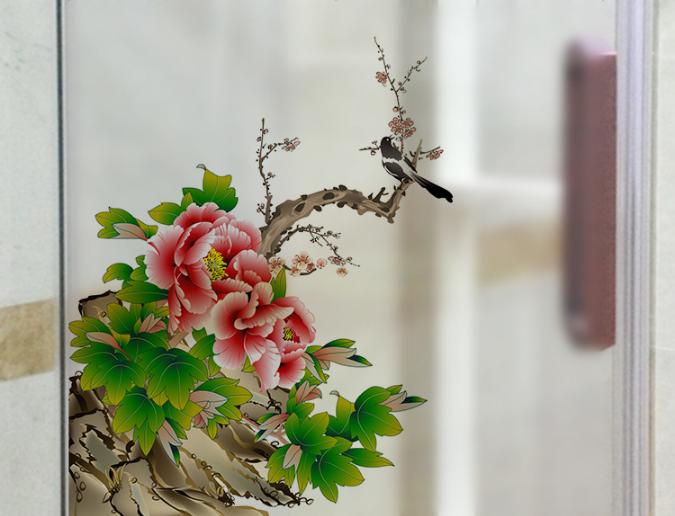 [HCM]Decal Dán Kính Cao Cấp - Cành Mẫu Đơn đỏ ( 60x58 )-DK7082