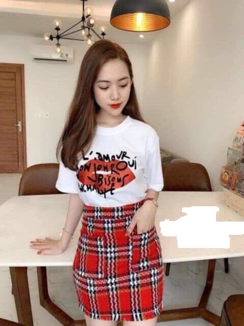 SET BỘ ÁO THUN CHÂN VÁY CARO