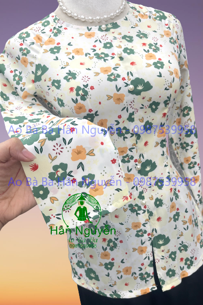 Áo bà ba lụa hoa anh đào dây kéo