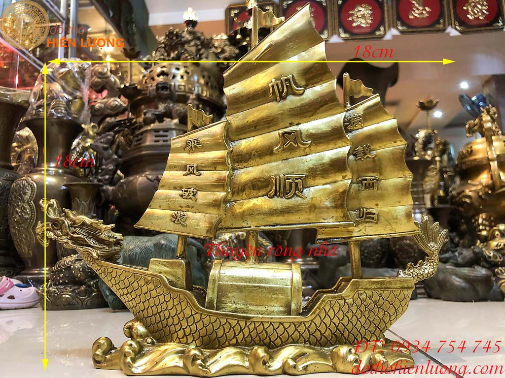 Thuyền Buồm Đầu Rồng Phong Thủy Bằng Đồng Thau