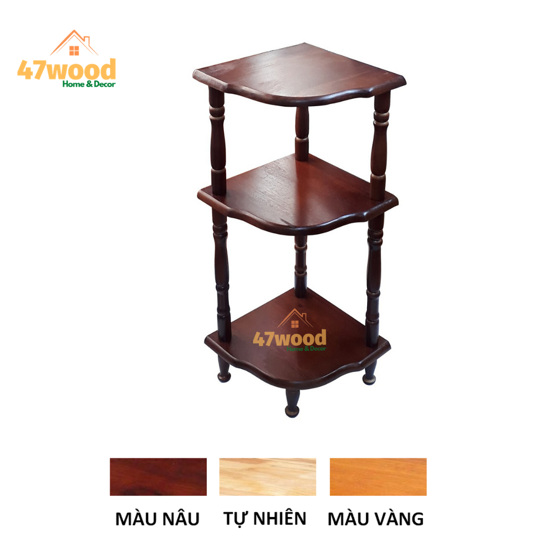 Kệ góc nhỏ 3 tầng gỗ cao su lắp ráp