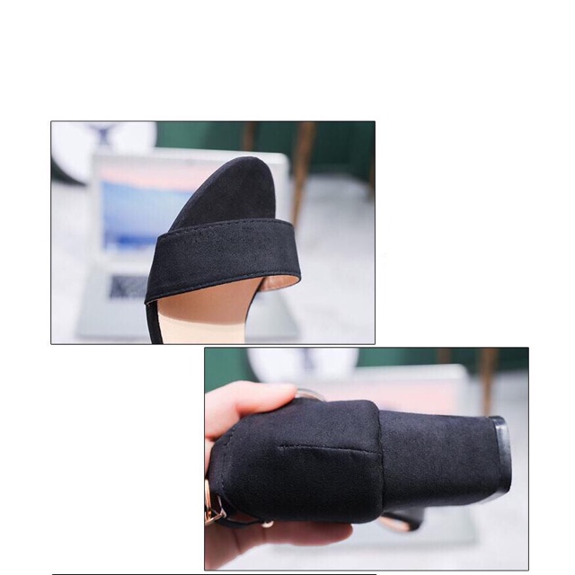 [HCM]Giày cao gót 7 phân đen quai ngang MS - da sáp mờ