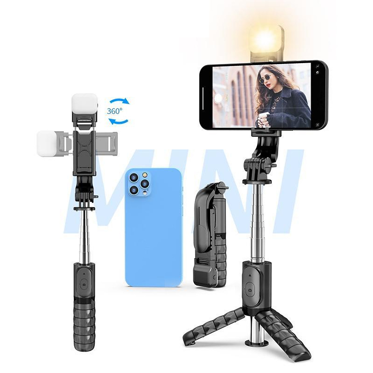Q10s livestream 3 pin selfie stick LED light Bluetooth remote control