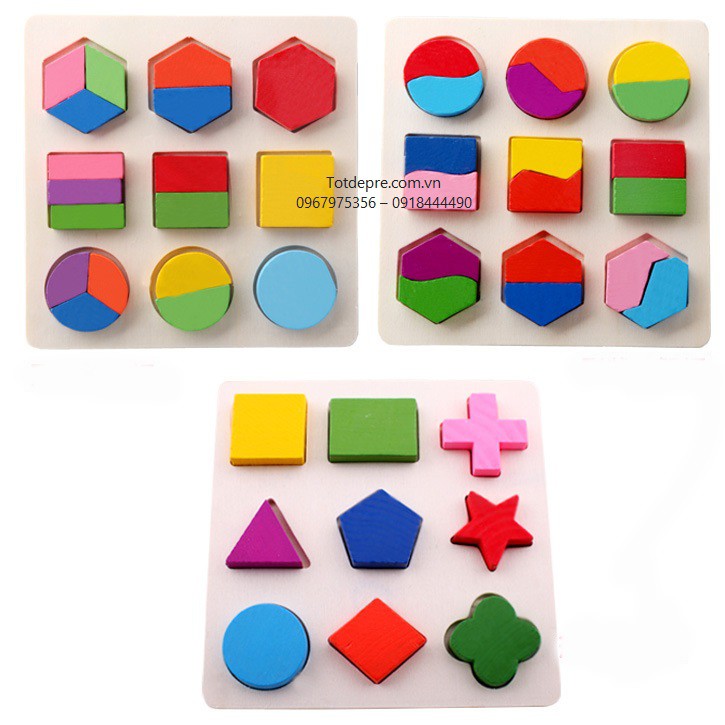 Đồ chơi gỗ giáo cụ Montessori combo 3 bảng lắp ghép hình khôi