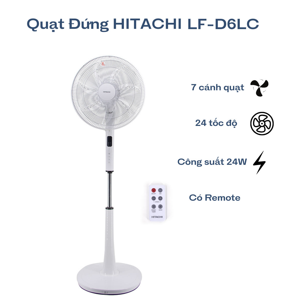 Quạt cây thông minh Hitachi LF-D6RCWM Công nghệ AI Smart Mode, động cơ điện một chiều DC tiết kiệm điện, bảo hàn 2 năm
