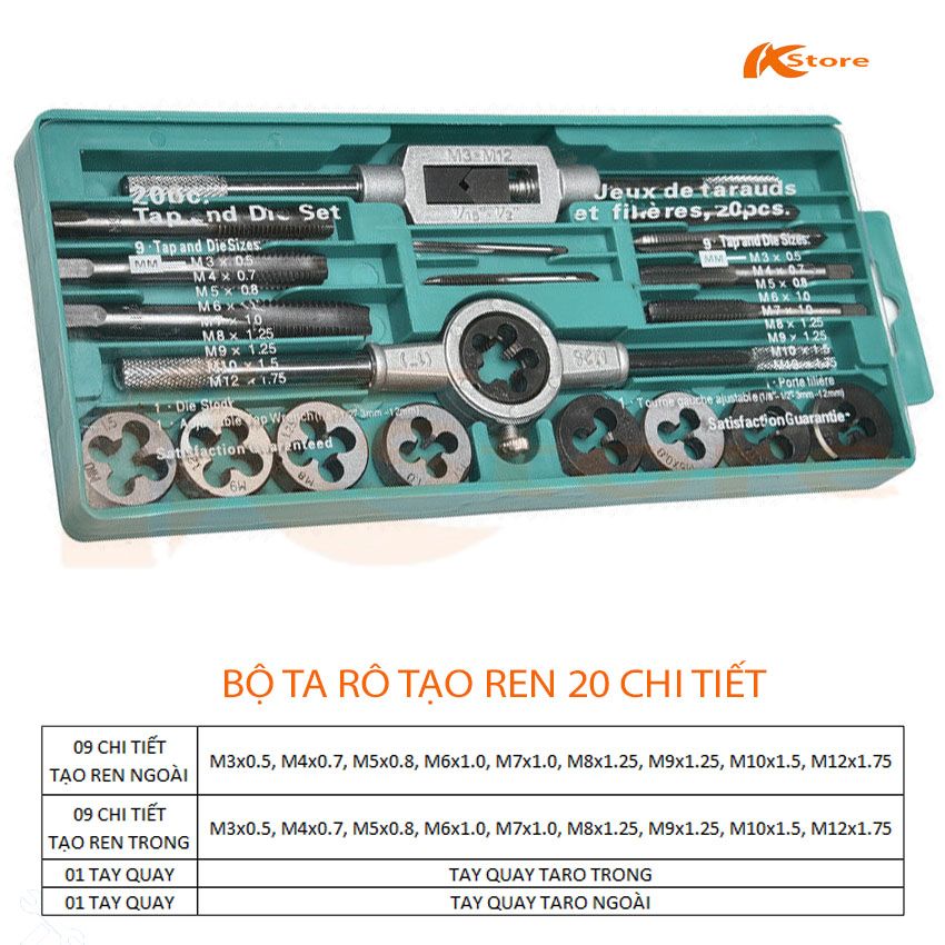 BỘ TA RÔ TẠO REN 20 CHI TIẾT CAO CẤP - BỘ TARO TẠO REN TRONG, TẠO REN NGOÀI