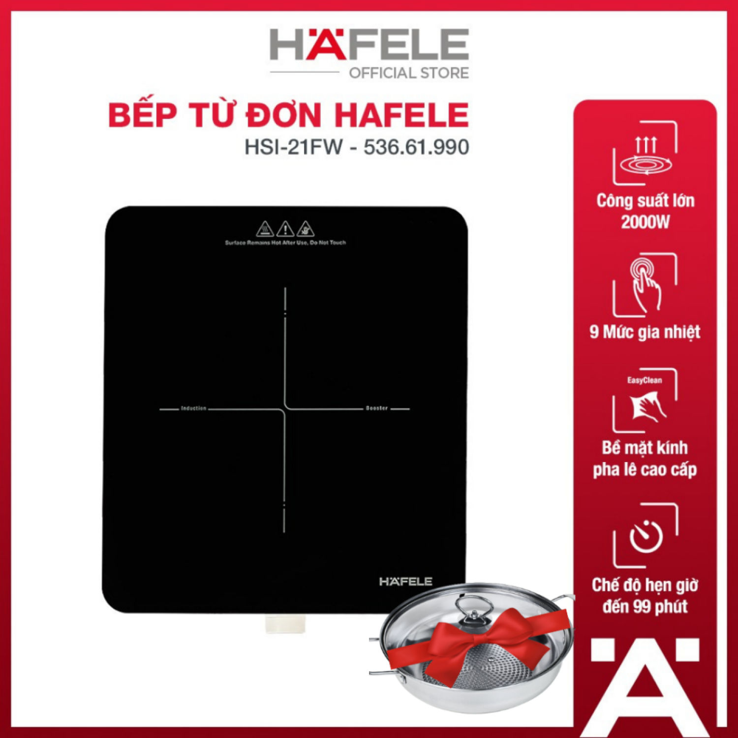 [Tặng kèm nồi lẩu] Bếp từ đơn Hafele HSI-21FW