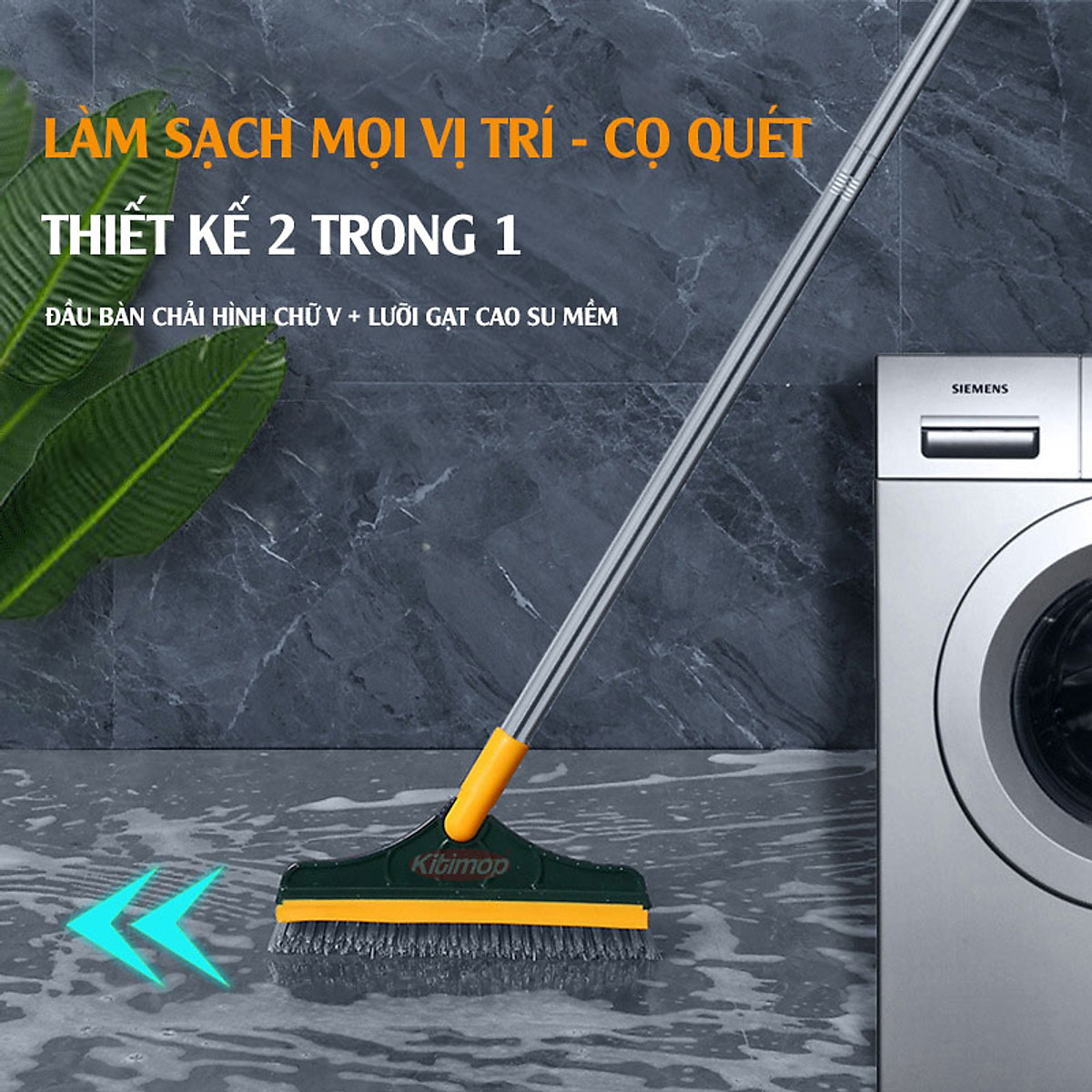 Chổi cọ nhà vệ sinh đa năng 2 trong 1, cây chà sàn và gạt nước nhà tắm