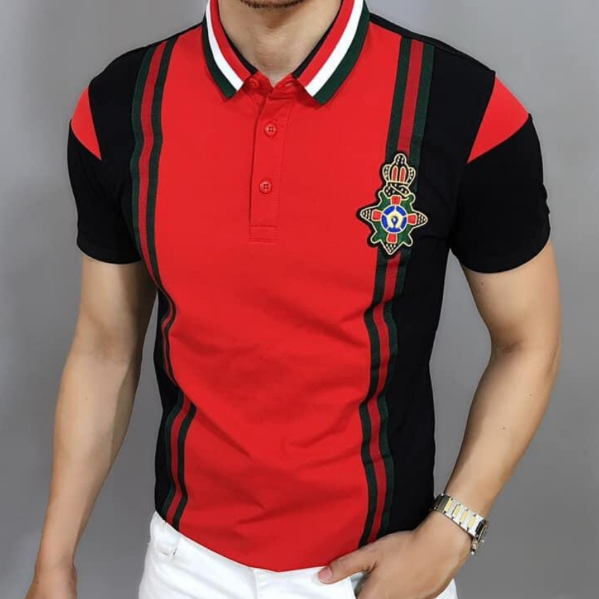 Áo thun nam có cổ thêu logo phối màu cực hot