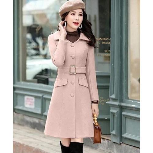 Hàng nhập - Áo khoác dạ nữ form dài nút bọc