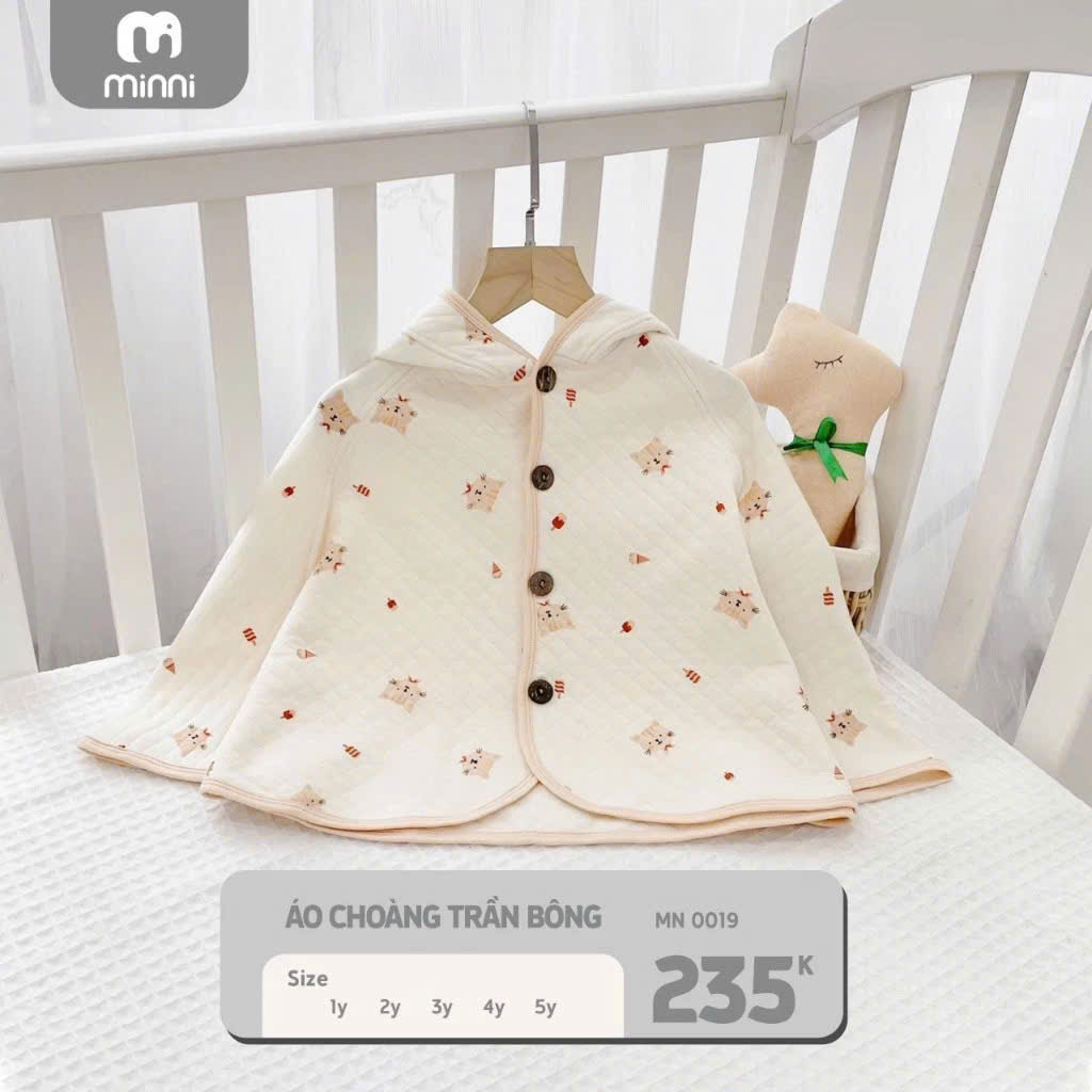 Áo Choàng Trần Bông Minni Có Mũ Đa Năng Cho Bé Size 4-5Y MN0019