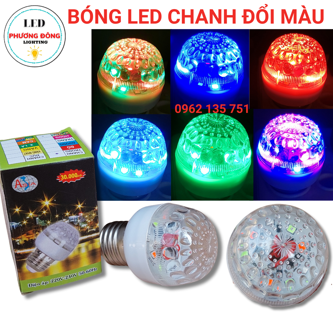 Bóng led chanh tròn đổi 7 màu đuôi e27