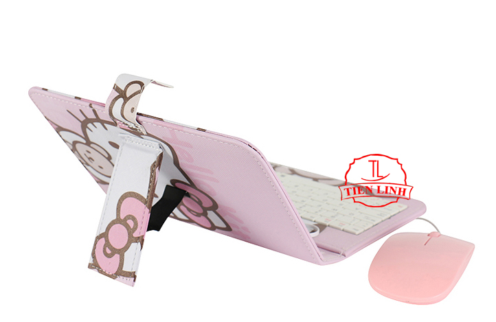 Combo bao da bàn phím + Chuột + Lót chuột cho điện thoại máy tính bảng từ 4 đến 8 inch hình HELLOKITTY ÔM GẤU