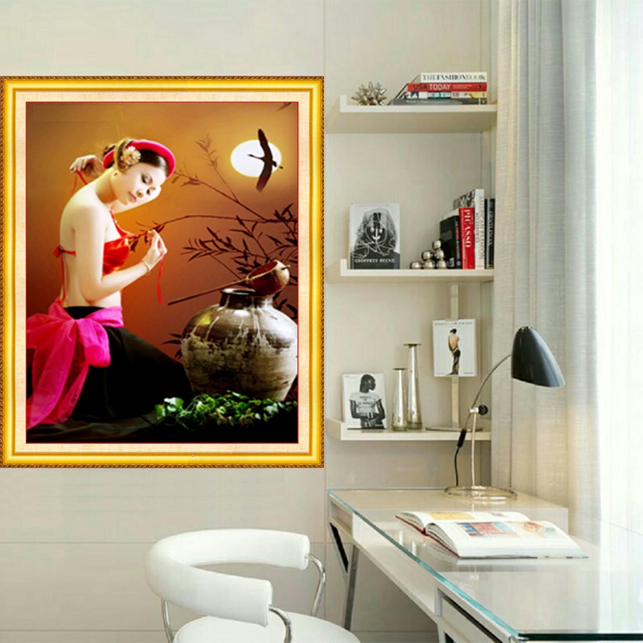 Tranh thêu chữ thập Vẻ đẹp thiếu nữ LV3186 - tự thêu