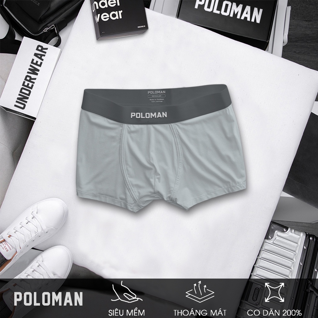 Boxer Sịp đùi Lụa Sữa POLOMAN Quần Lót Nam Thun Lụa Chất Đẹp Sịp Mát Lạnh