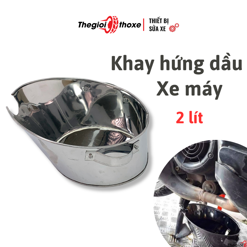 Khay hứng dầu thải xe máy chuyên nghiệp | Dụng cụ đựng nhớt thải với dung tích 2 lít - Inox 430 chống gỉ | Thế Giới Thợ Xe