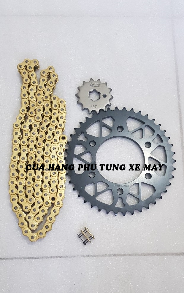 Trọn bộ sên nhông dĩa Recto cho xe Exciter 135/ Exciter 150/ Winner 150/ Raider/ Sonic ( sên vàng 9 li Mã Lai ) - Dĩa mẫu mới cao cấp