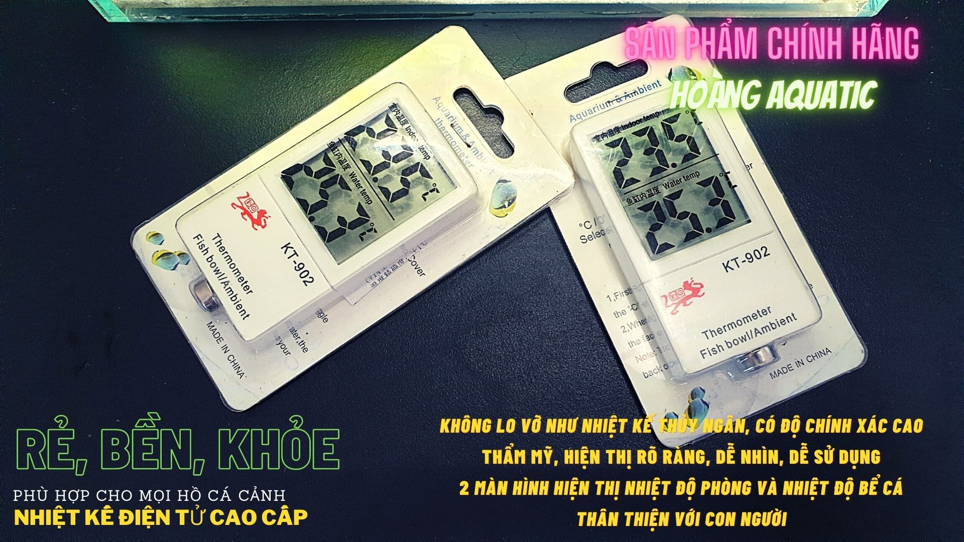 NHIỆT KẾ ĐIỆN TỬ CHO BỂ CÁ KT-902, THẾ HỆ MỚI